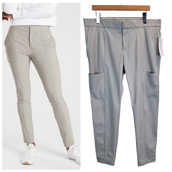 Athleta Women Wander Stash Skinny Pants 16 Light Gray Water Repellent Activewear - Picture 1 of 13